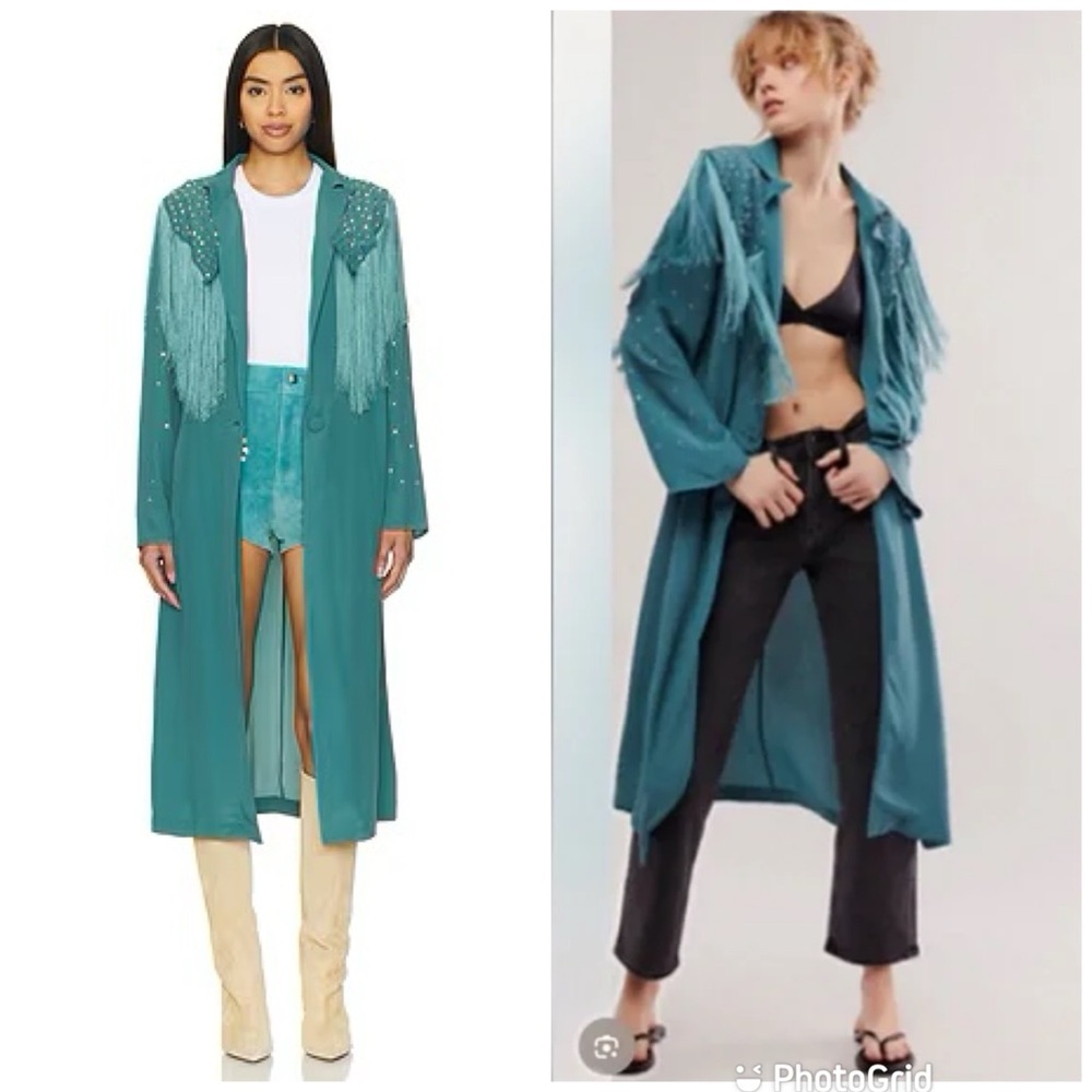 Free People X Understated Leather Marfa Lights Duster in Turquoise New with Tags